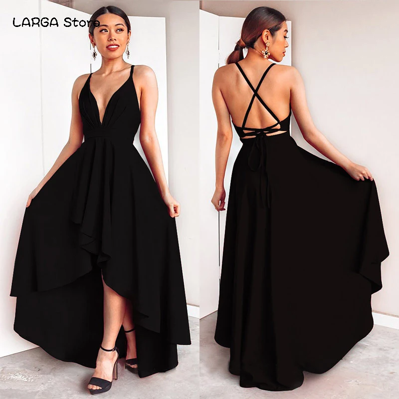 Однотонное соблазнительное длинное платье с глубоким V образным вырезом