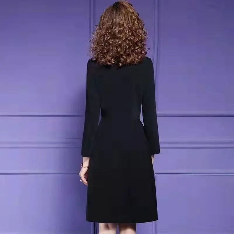 

Quality New Top 2021 Spring Party Event Women Stand Beading Hand Made Beading Color Block Patchwork Long Sleeve Red Black Dress