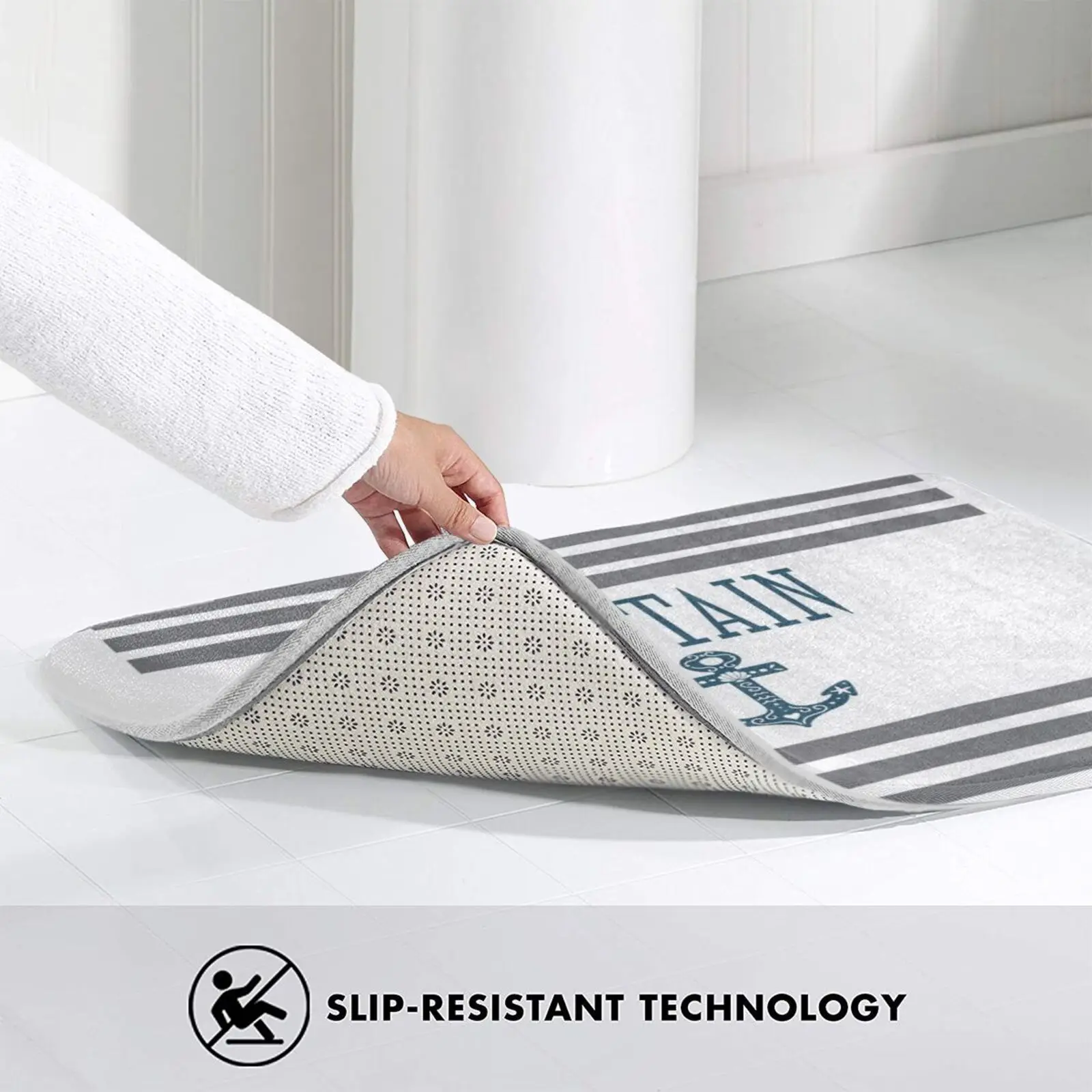 Lake House Decor-Captain Bath Mat-Lake House-Grey And White Striped Carpet Water Absorb Non-Slip Door Mat Husband | Дом и сад