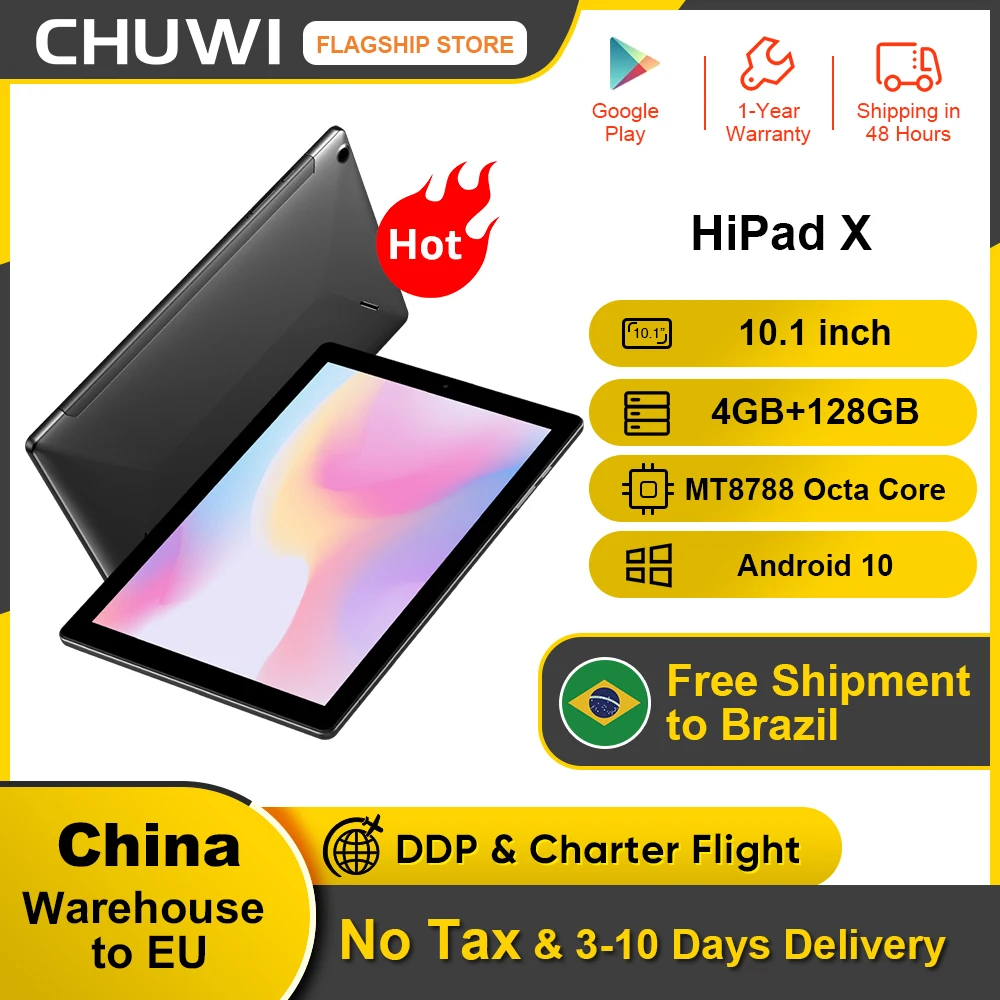 Планшет CHUWI HiPad X 10 1 дюйма FHD Android 0 Восьмиядерный процессор Helio MT8788 4 Гб ОЗУ 128 ПЗУ 4G LTE
