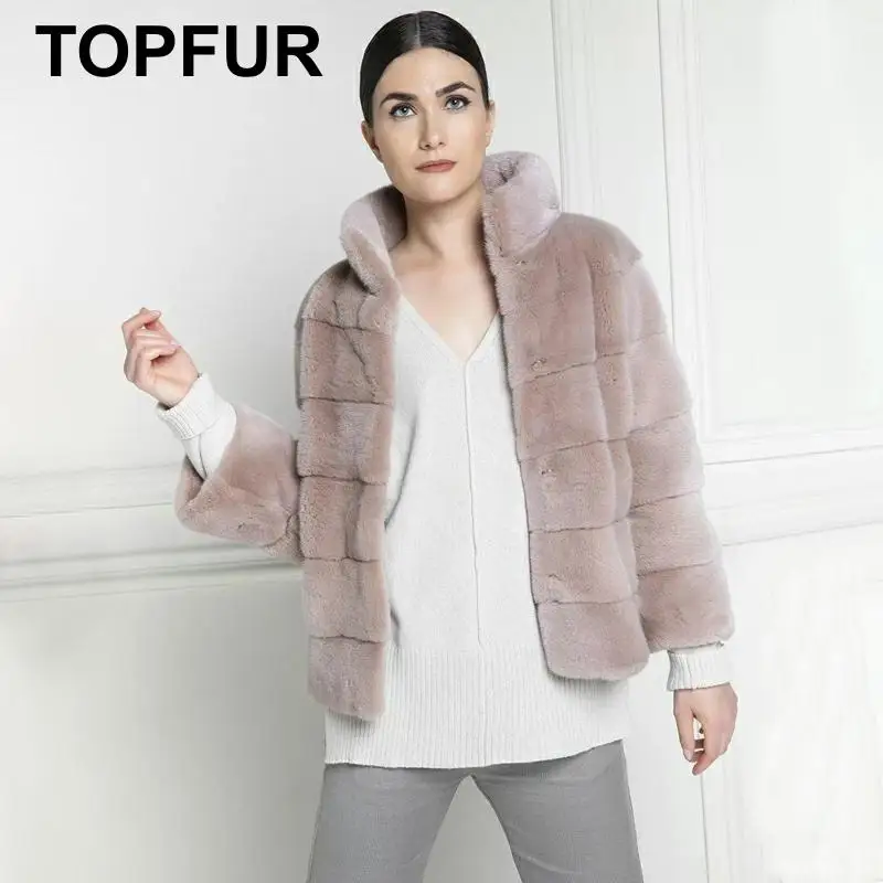 TOPFUR голый розовый пальто женское зимнее натуральное меховое пальто короткая шуба из натуральной норки кожаная куртка рукав девять четверти размера плюс