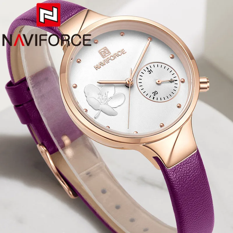 NAVIFORCE модные женские часы Лидирующий бренд Роскошные фиолетовые Золотые