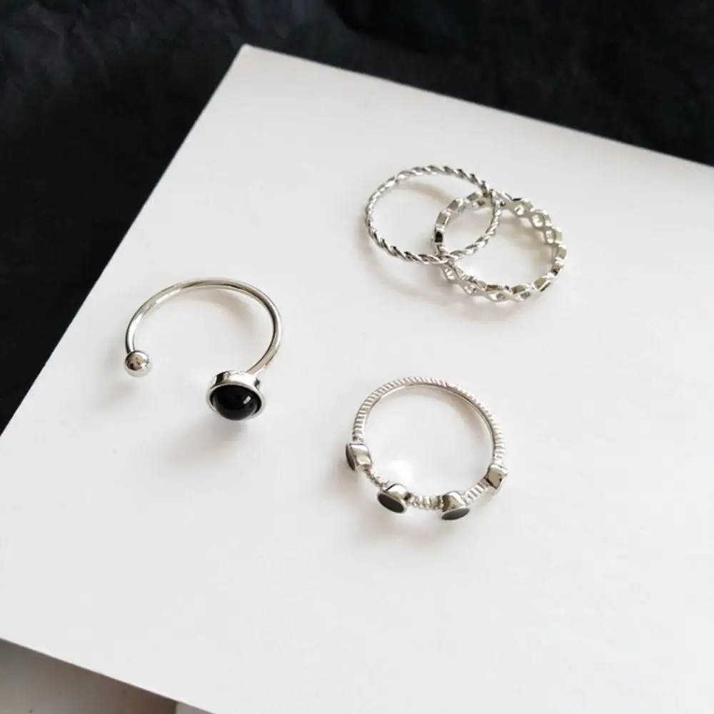 4 шт./компл. винтажные черные кольца модные вечерние для женщин ювелирные изделия