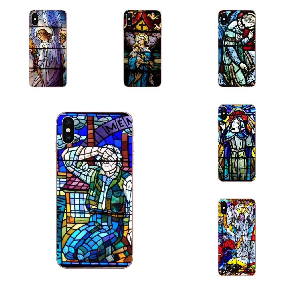 Окно из витражного стекла с ангельской церковью и Иисусом уникальное для Apple iPhone 4