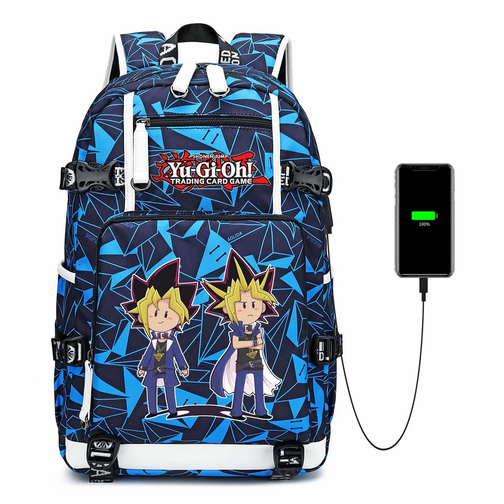 

Аниме Yu-Gi-Oh! Дорожный рюкзак с USB-зарядкой, школьный холщовый ранец на молнии, сумка на плечо, повседневная сумка для ноутбука
