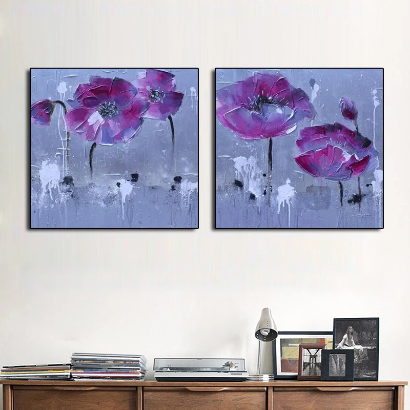 Purple Poppy and Rose Flowers Poster Painting Posters And Prints Pictures Wall Art Decoration Cuadros For Living Room Sofa | Дом и сад