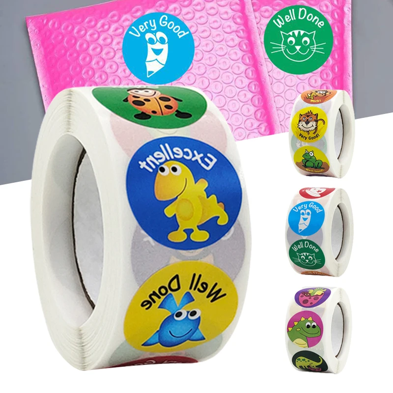 

Kawaii Kids Cartoon Animal Sticker Roll 500-Count Stickers Round Teacher Encouragement Motivational Label Sticker for Teacher
