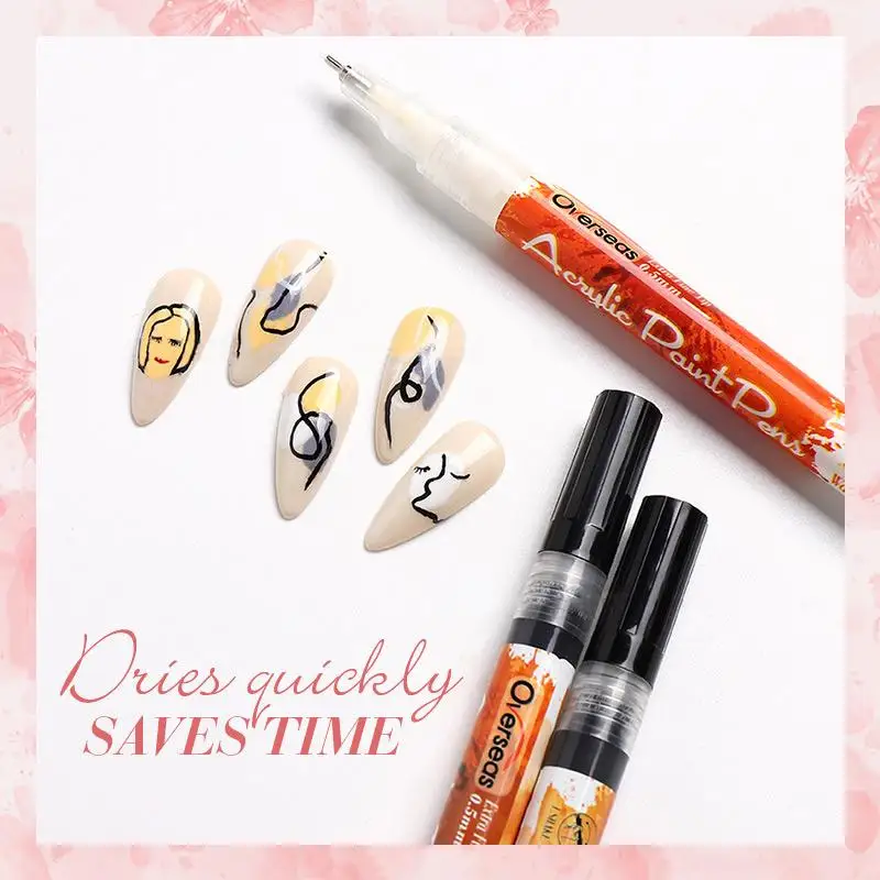 

Nail Graffiti Pen nail art pen acrylic paint graffiti black and white gradient French light therapy pulling line painting flower