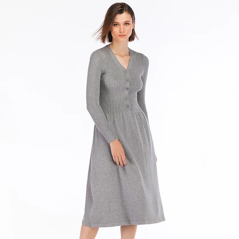 Женское трикотажное платье-свитер хлопковое платье с высокой талией для