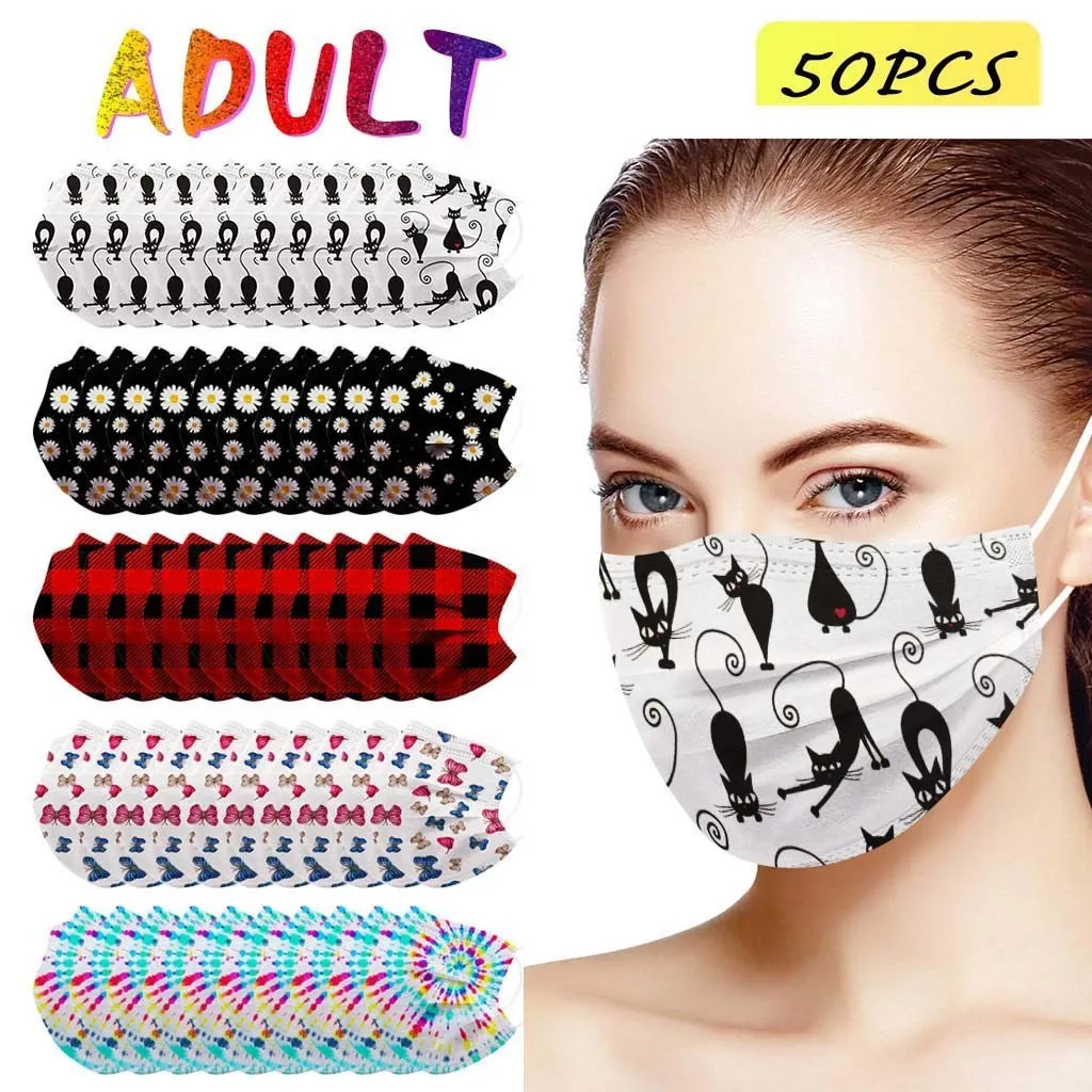

Masque 50PC Adult Disposable Dust-proof Protective Cartoon Printing Mask Safe Leopard Pink Breathable Dustproof 3