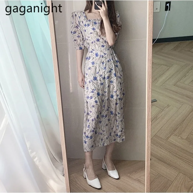 Женское шифоновое платье Gagagnight длинное с коротким рукавом в Корейском стиле