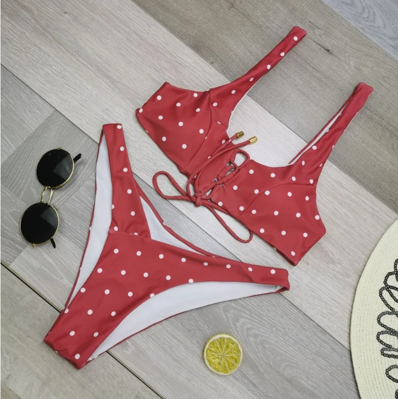 Женский купальник новые бразильские бикини в горошек купальный костюм на