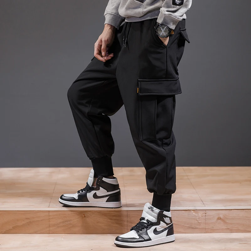 

Men cargo black 2020 spring and autumn Korean style male fashion cotton pockets teenager boy hip hop pants