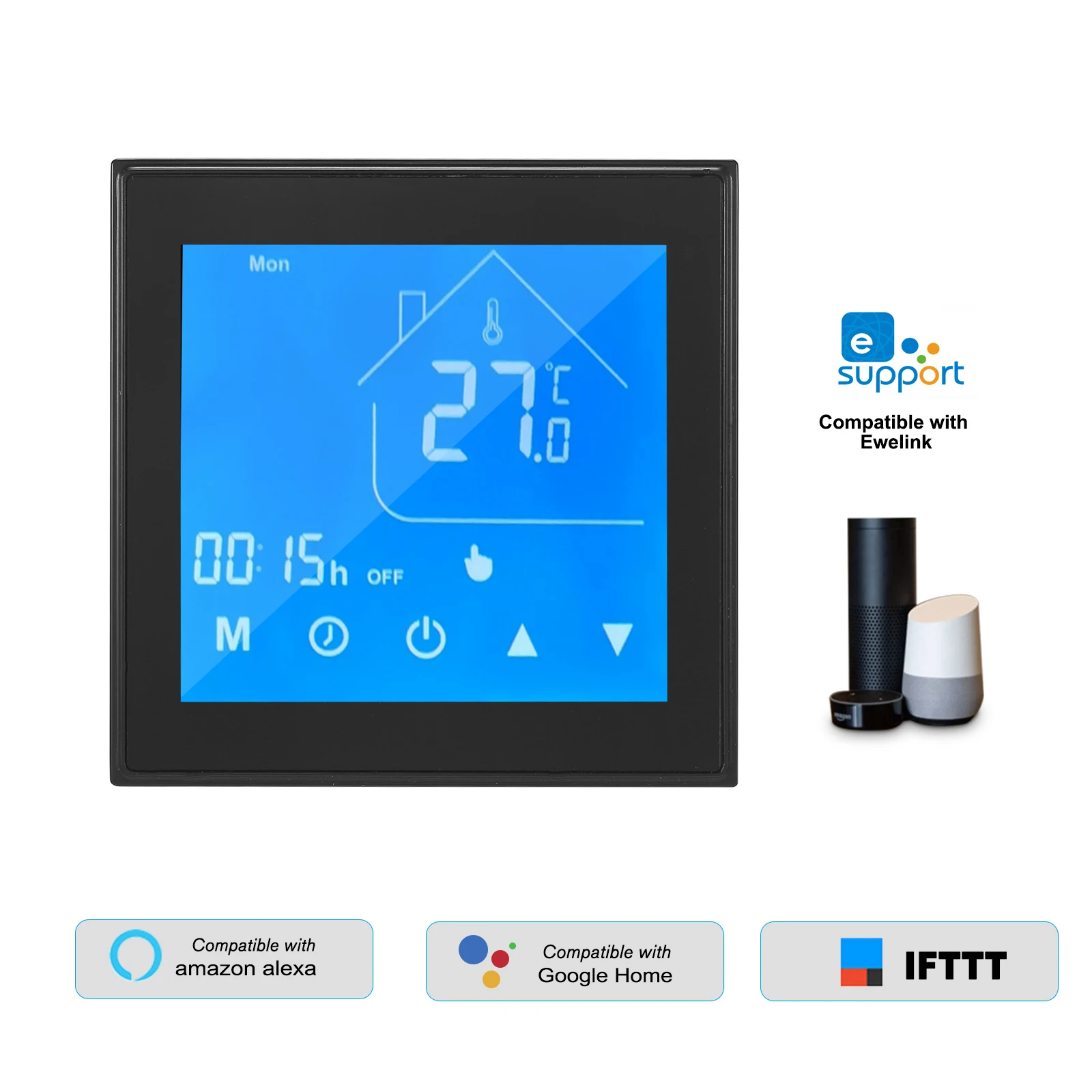 

WiFi Smart Thermostat Temperature Controller LCD Programmable for Water Heater Ewelink APP Control Compatible with Alexa Google