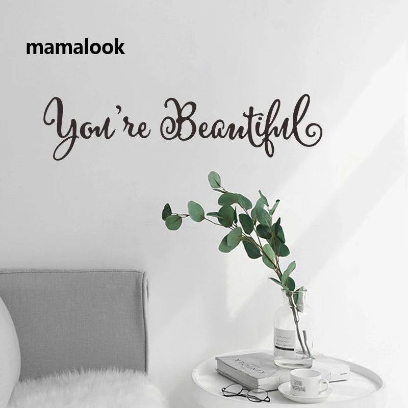 

Wall Stickers With You're Beautiful Letters Living Room Carving Wall Decal Sticker Mirror Decor Home Window Decoration