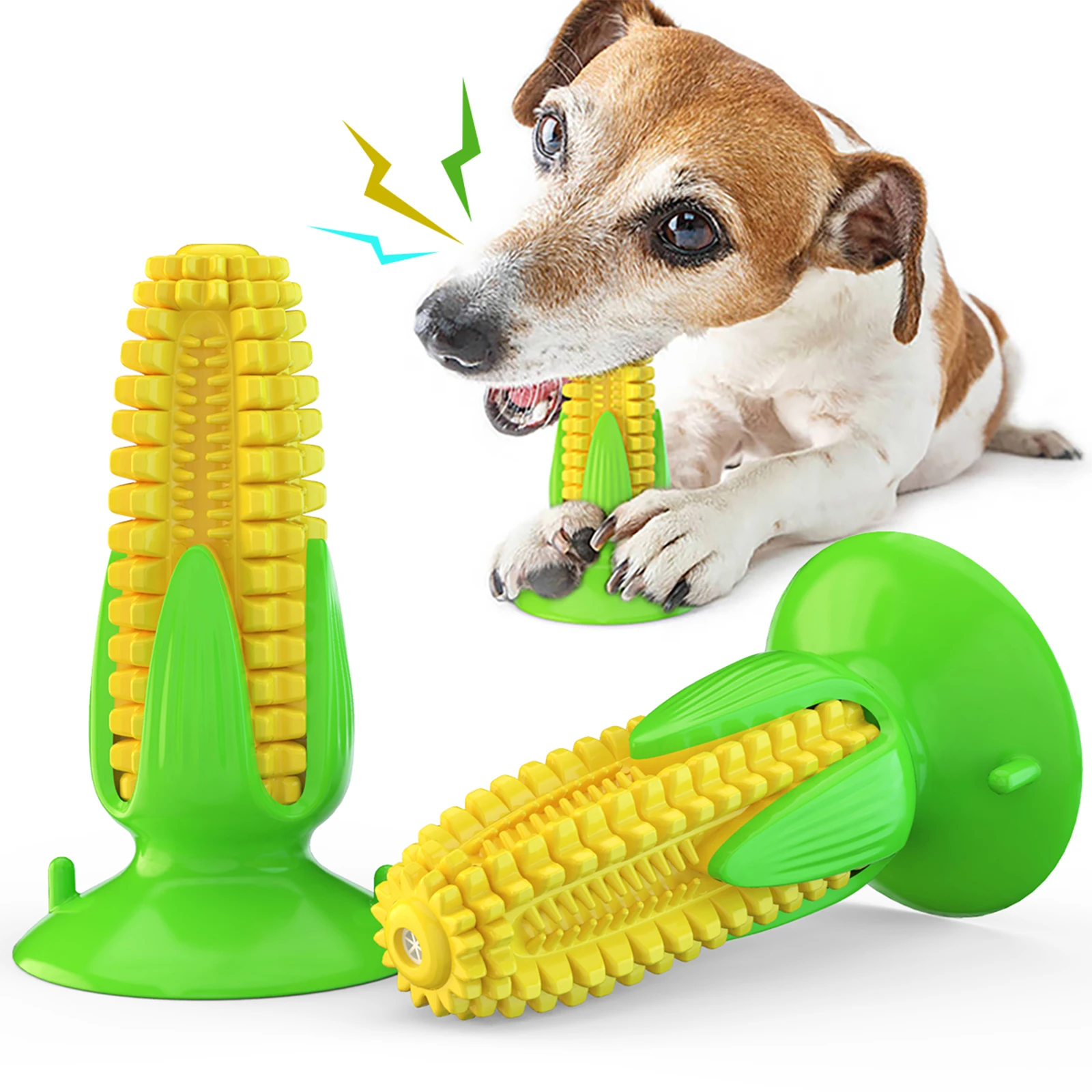 Durable Pet Dog Chew Toys Rubber Corn Play Aggressive Chewers Tooth Cleaning With Big Suction Interactive Toy | Дом и сад