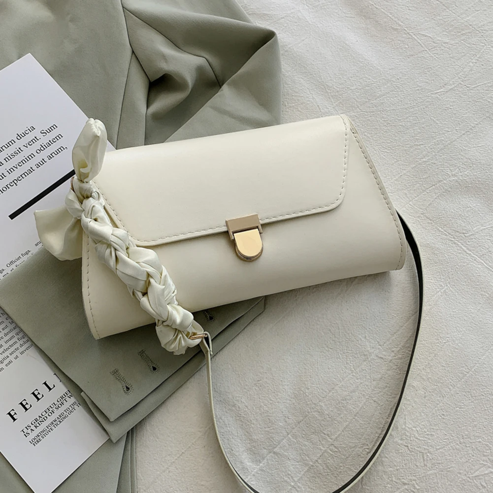 

Fashion Silk Scarf PU Leather Shoulder Underarm Bags For Women Solid Color Casual Chain Small Flap Handbags Ladies Shoulder Tote