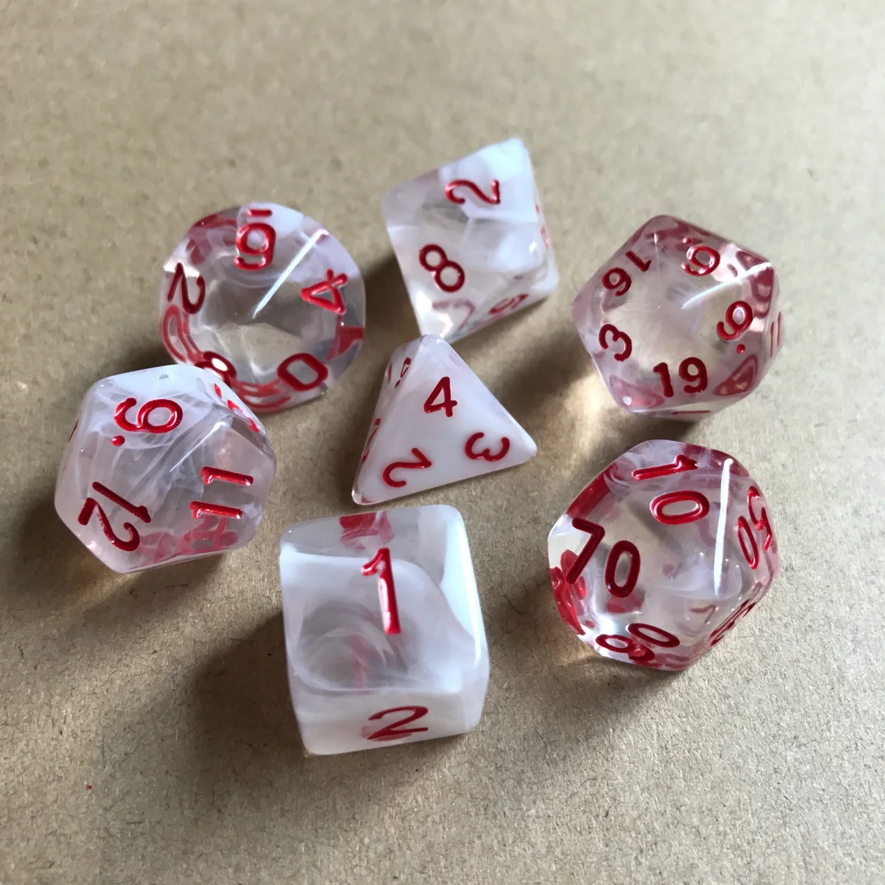 7 шт./лот, набор кубиков D4, D6, D8, D10, D10%, D12, D20, красочные прозрачные многогранные кубики для настольной игры, Набор кубиков TRPG