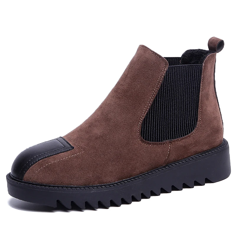 Новый бренд сезон осень зима женская обувь с высоким берцем из замши и парусины