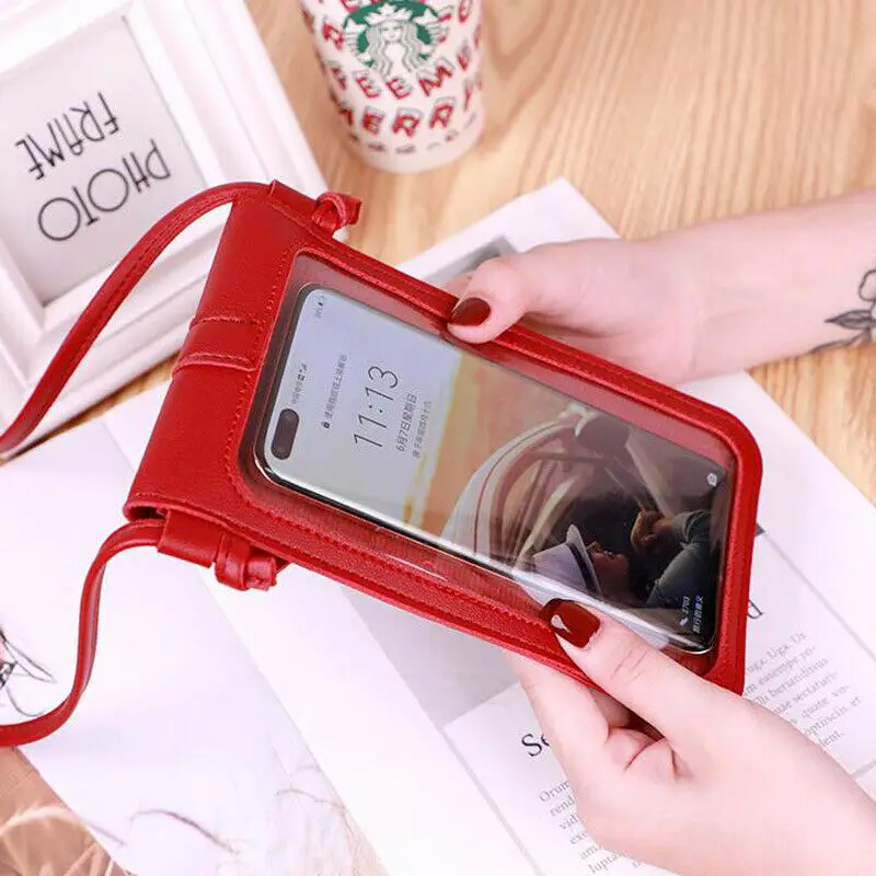 

Transparent Touch Screen Retro Simple Mobile Phone Bag 2021 Women PU Shoulder Strap Handbag Ladies Small Messenger Bags
