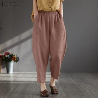 vintage elastic waist solid long trousers 2021 zanzea women harem pants pantalon oversize autumn palazzo casual loose turnip