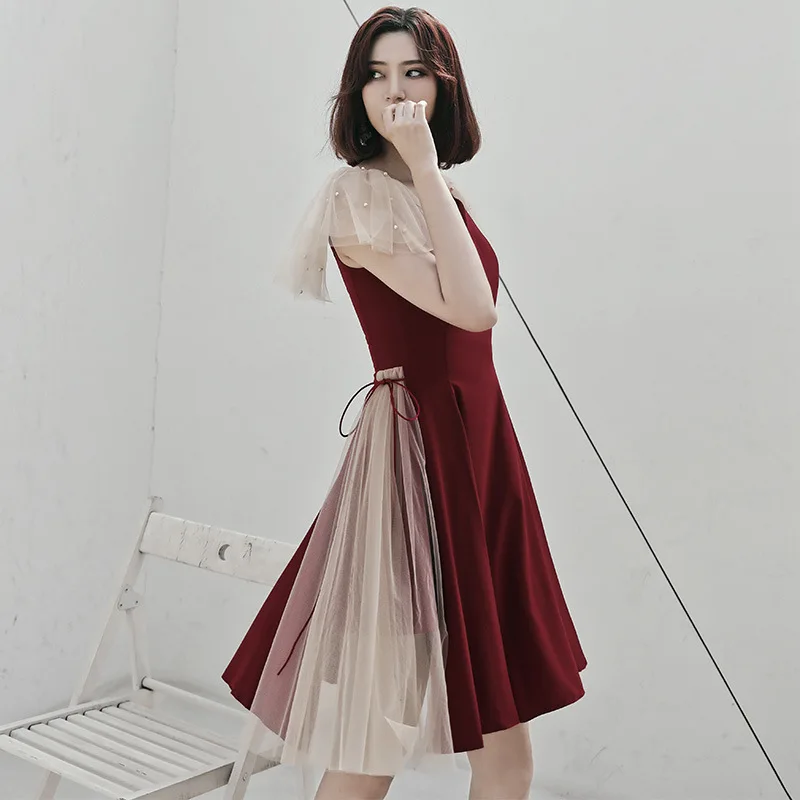 Бордовое вечерние кое вечернее платье сексуальное с V-образным вырезом оборками