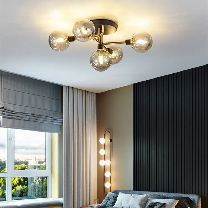 Креативные металлические стеклянные светильники для спальни в скандинавском