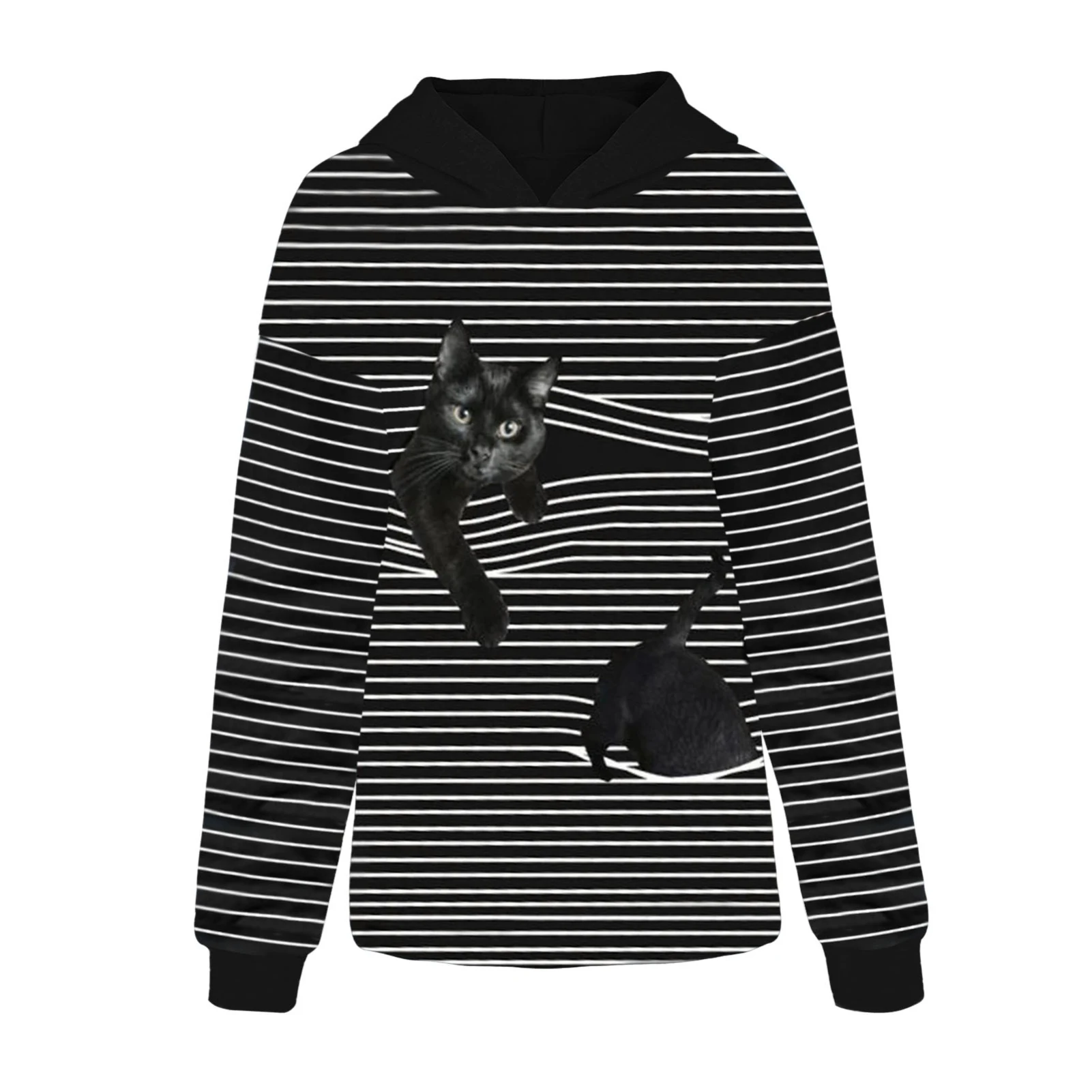

hoodie women sweatshirts indie Long Sleeve 3D Cats Stripes Print Hoodie Sweatshirt Autumn Winter Blouse Pullover Casual Hoodie