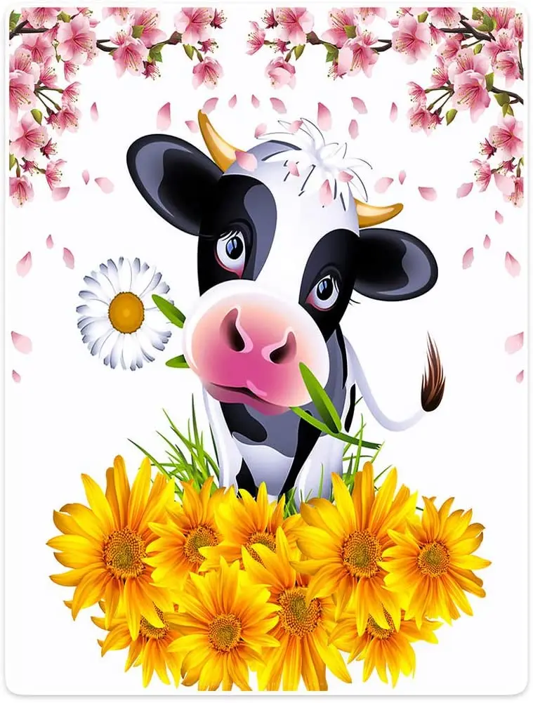 

HommomH 60" x 80" Cute Cow Blanket with Flowers Soft Cow Throw Blanket for Adults Kids