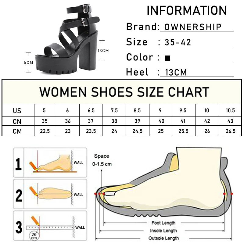

2021 Women Thick Bottom Sandals Ladies Platform Square Super High Heel Female Buckle Zip Pumps Woman Black Shoes Plus Size