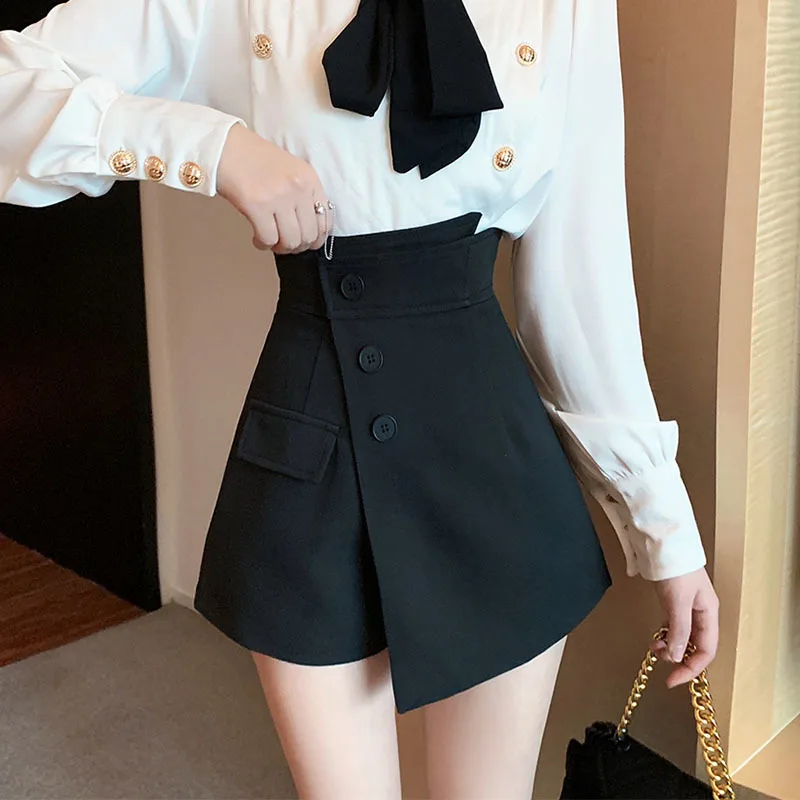 

Unua amo Summer Irregular Suit Shorts Female Korean Style Casual Fashion A-line Slim Wide Leg High Waist Shorts Skirts Women
