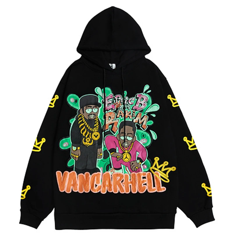 

Men Harajuku Letter Hipster Print Fleece Hoodie Coats Winter Oversized Cotton Tops Unisex Black White Hoodies Pullover