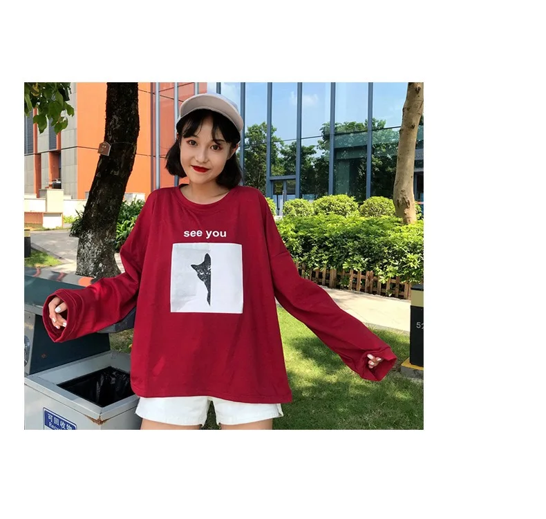 Женская футболка Harajuku Эстетическая с длинным рукавом черный белый Poleras Mujer de Moda футболка большого размера Femme плюс размер одежда - Цвет: wine red