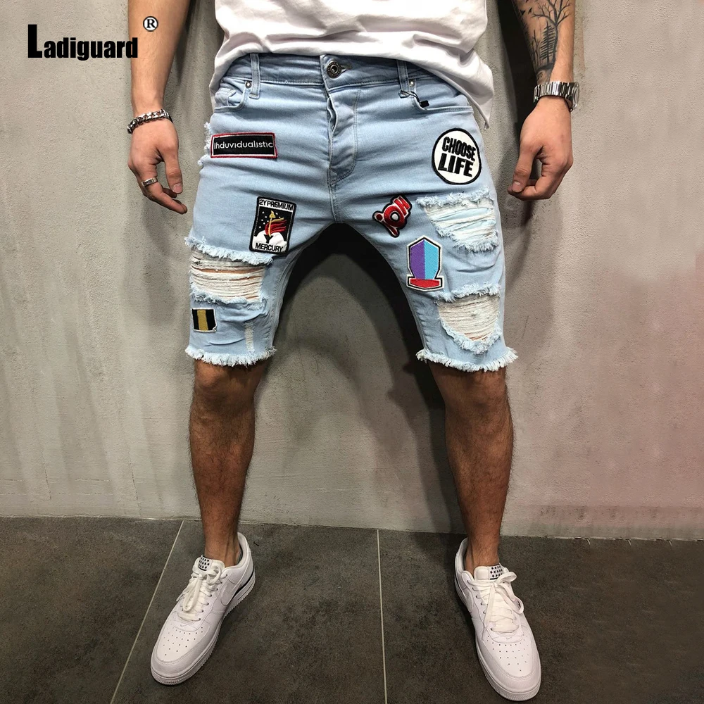 

Plus Size Men Denim Shorts Sexy Fashion Hole Ripped Jean Half Pants Western Style 2021 Summer Casual Skinny Demin Short Jeans