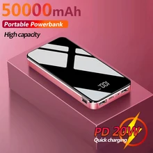 50000mAh Power Bank Portable Phone Charger Mirror Digital Display External Battery 2 USB Fast Charging for Xiaomi Samsung IPhone
