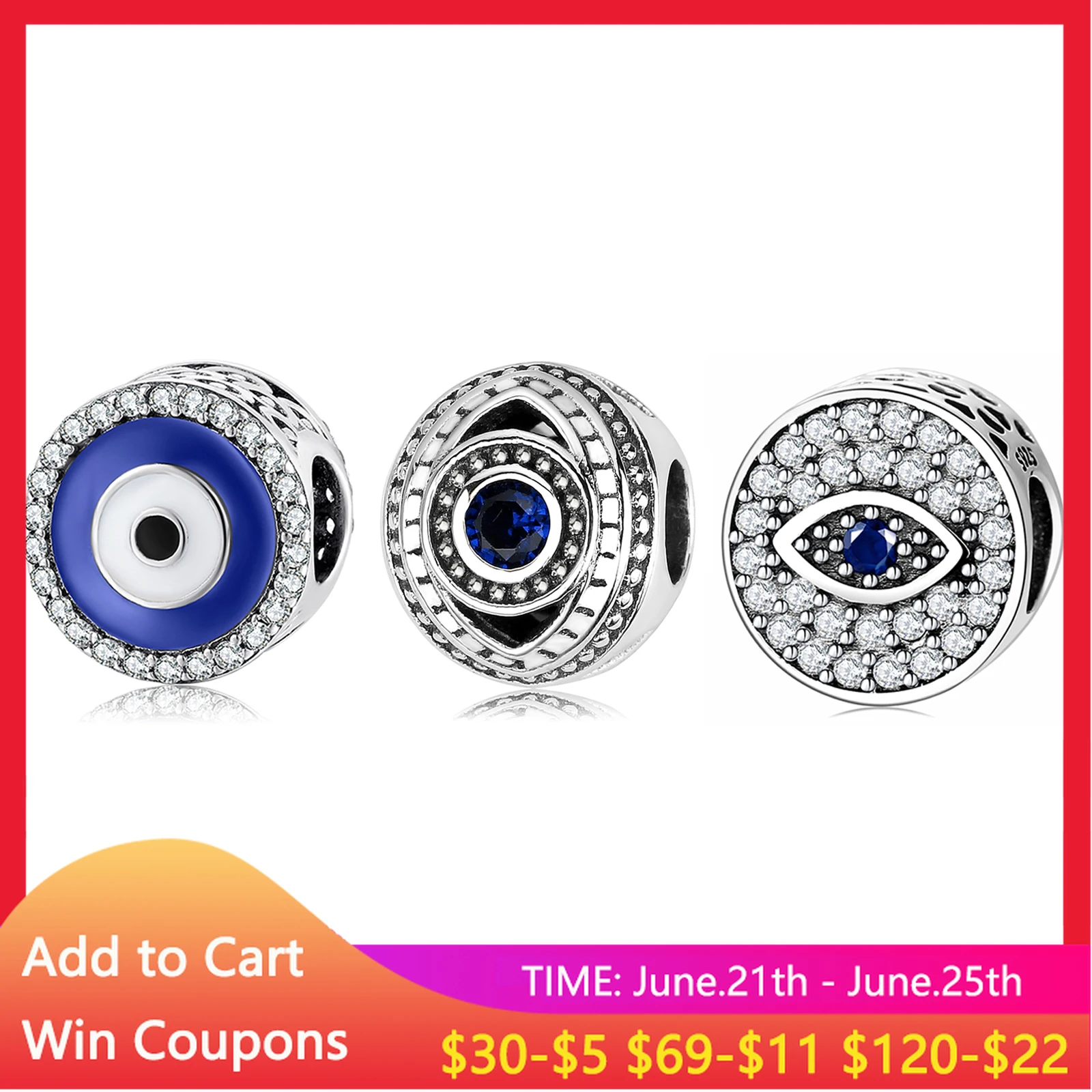 Реальные 925 пробы серебро инкрустированные циркон как зло голубой глаз круглый