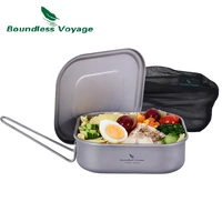 boundless voyage 1000ml titanium lunch box camping bento box outdoor cookware military mess tin bowl pan with lid folding handle