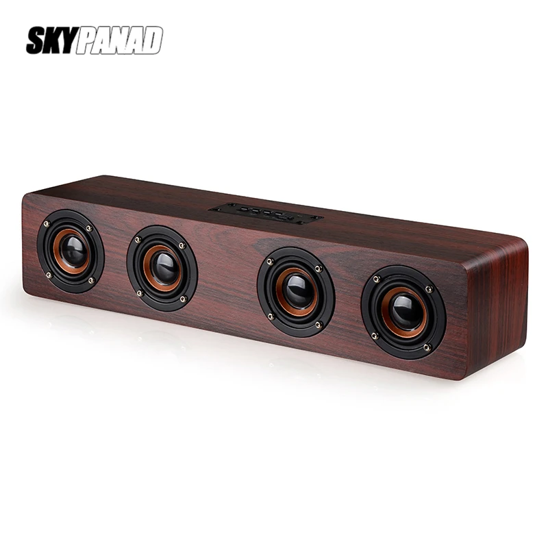 

12W Wooden Bluetooth Bass Speaker 4 Horn AUX Input TF Card Playback Wireless Subwoofer Portable Bass Column