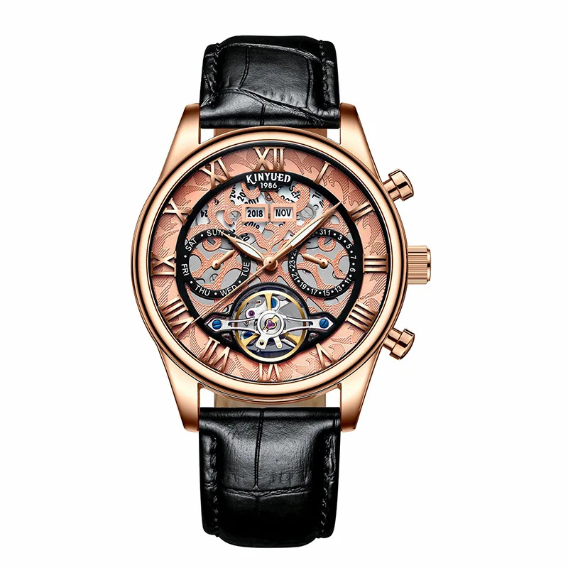 

KINYUEDTop Brand rose gold noble watch Hollow out Automatic Mechanical watch Waterproof Men's Watches J058