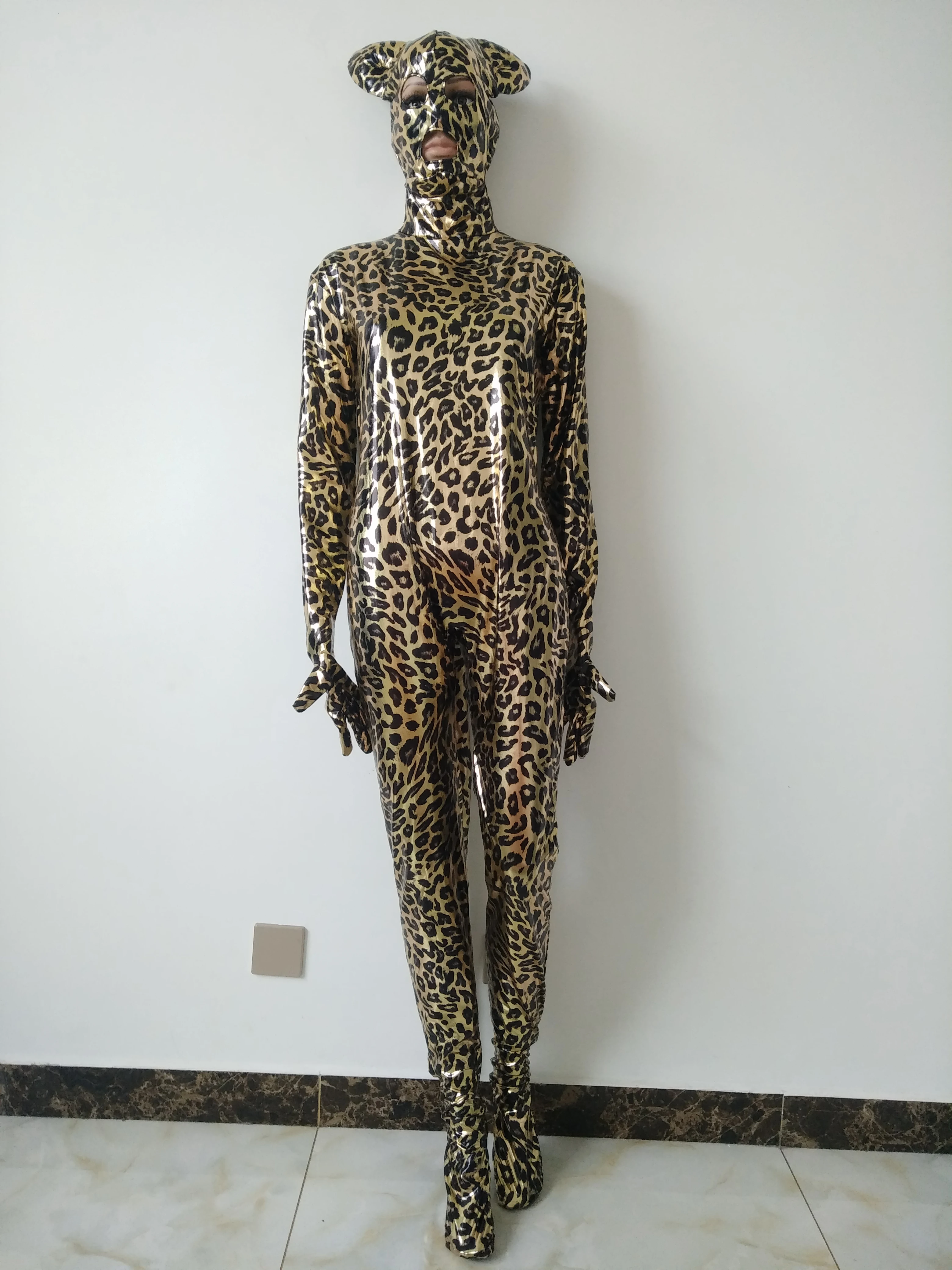Костюм для косплея на Хэллоуин леопардовые блестящие металлические Колготки