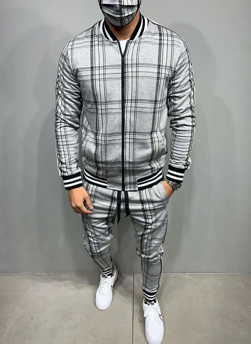 

2021 spring and autumn men's cardigan plaid jacket fashion sports suit men's casual wear suit jacket sportswear