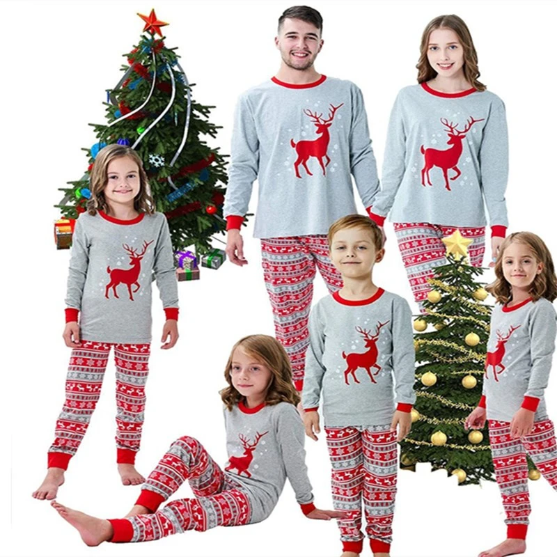 Family Matching Christmas Pajamas Clothes Set Xmas Adult Kids Cute Nightwear Pjs Cartoon Deer Print Sleepwear Outfits | Мать и ребенок