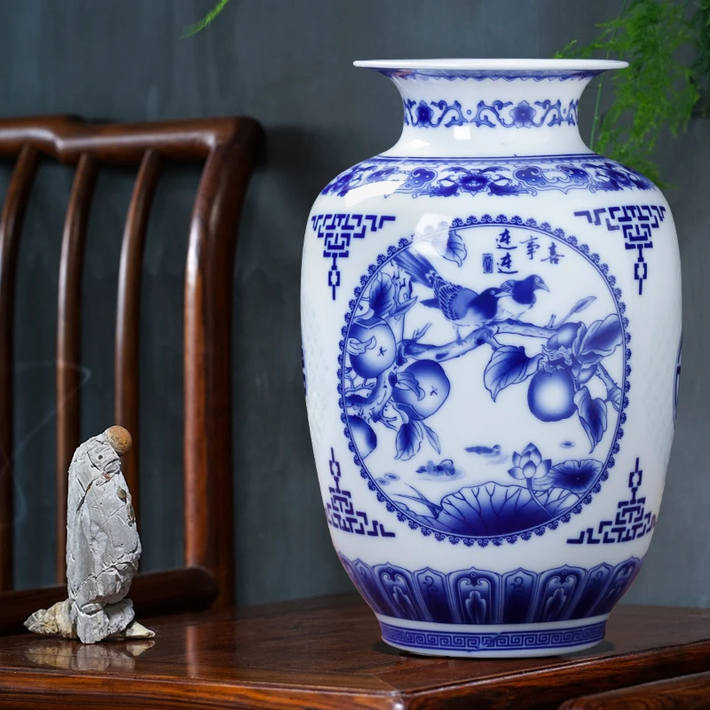 

Jingdezhen Blue And White Exquisite Ceramic Pierced Vase Modern Living Room Flower Wine Cabinet Decoration Handicraft Ornaments