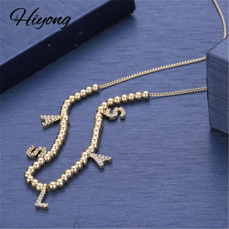 HIBODY 6 mm Pave Letter Necklaces Personalized Custom Jewelry Necklaces With Names Unique Letter Balls Necklaces Gifts