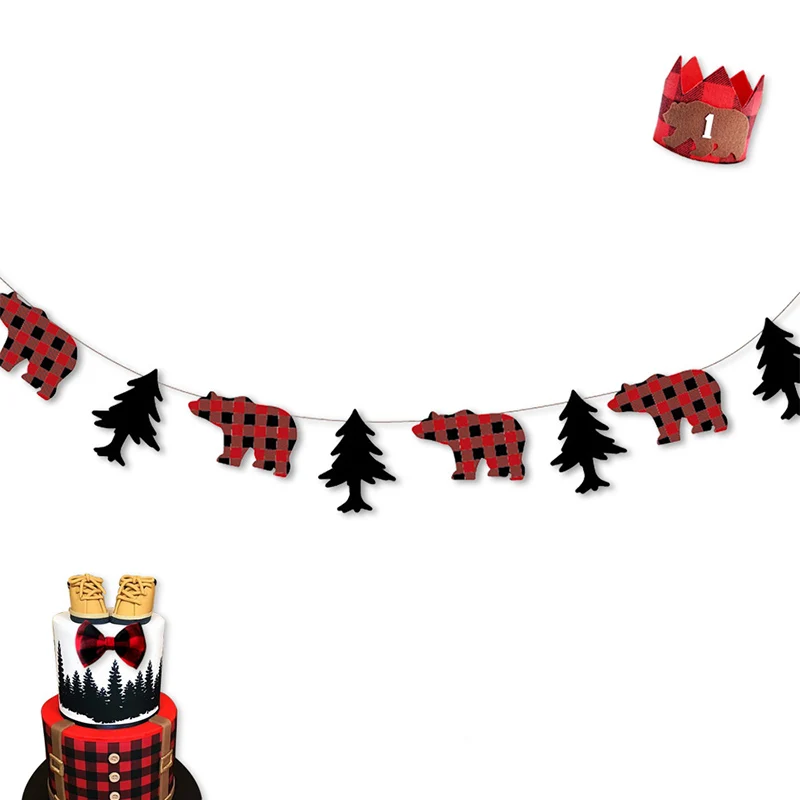 Lumberjack праздничные баннеры в клетку с изображением медведя и дерева Висячие для