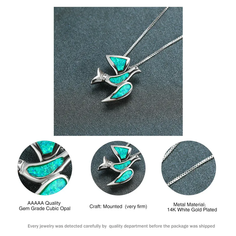 

Cute Female Opal Bird Pendant Necklace Charm Silver Color Chain Necklaces For Women Dainty White Crystal Stone Wedding Necklace