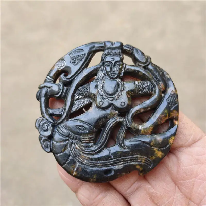 

Тибетская Античная Красная горная культура натуральный метеорит черное железо двухсторонняя Фея Статуэтка талисман Коллекция украшения подарок