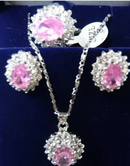 Женская подвеска из камня и хрусталя комплект ожерелья серег кольца с розовым