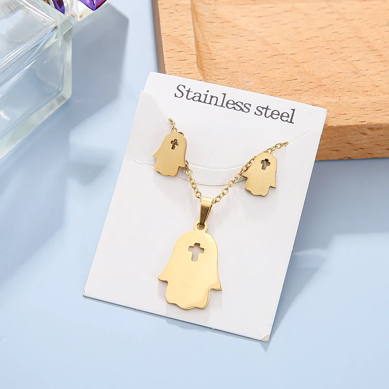 Комплект ювелирных изделий для женщин ожерелье и серьги из нержавеющей стали в