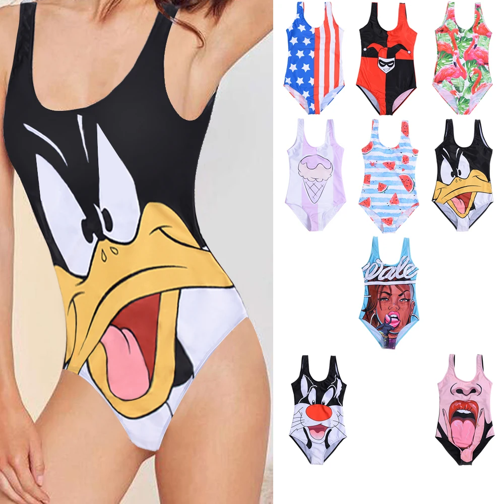 Женский слитный купальник с 17 рисунками из мультфильмов купальники 3D принтом